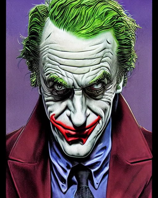 Image similar to portrait of saul goodman as the joker, illustration, art by neil gaiman and peter elson, bernie wrightson