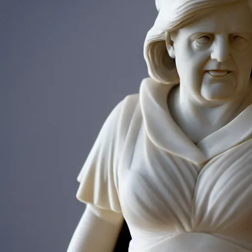 Image similar to greek marble stature of angela merkel, high defenition photo, cinematic lighting