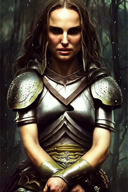 Image similar to natalie portman, legendary warrior, heroic, lord of the rings, tattoos, decorative ornaments, battle armor, by carl spitzweg, ismail inceoglu, vdragan bibin, hans thoma, greg rutkowski, alexandros pyromallis, perfect face, fine details, realistic shading photorealism