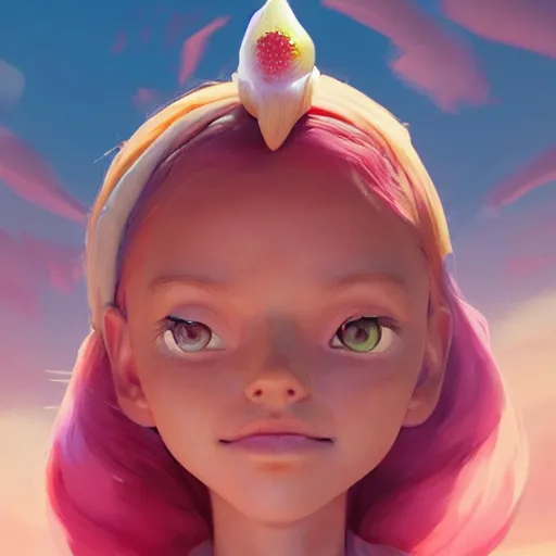 Image similar to painted portrait of a strawberry shortcake, fantastically pastel colors, octane render, matte painting concept art, official fanart behance hd artstation by jesper elsing, by rhads and makoto shinkai and lois van baarle and ilya kuvshinov and rossdraws