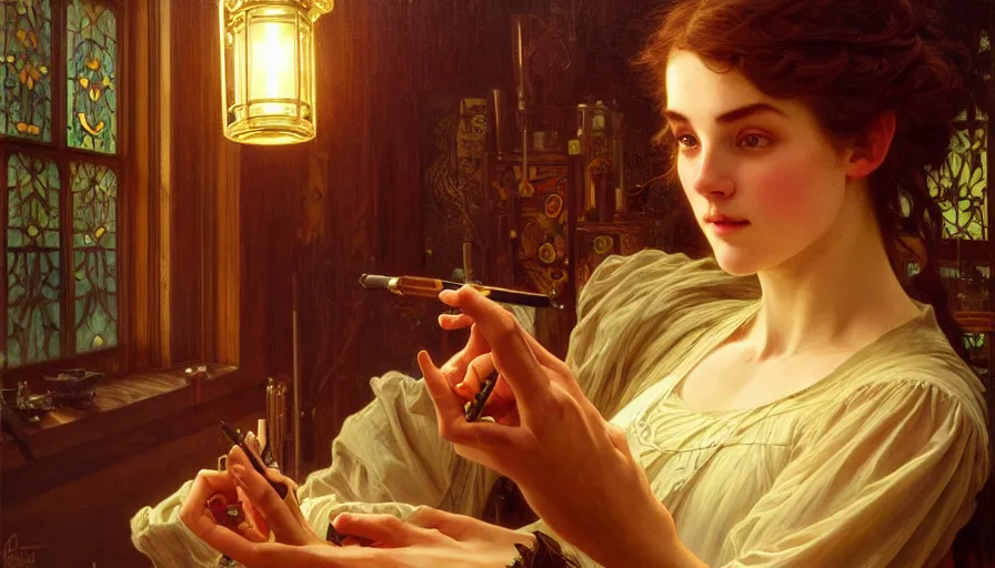 Image similar to highly detailed oil painting | very intricate | cinematic lighting | award - winning | craftsman | building a piece of furniture in their workshop | by charlie bowater, by greg rutkowski, by j. c. leyendecker and edmund blair leighton, beautiful cinematic light, american romanticism, by alphonse mucha, artstation, cgsociety, official art, octane