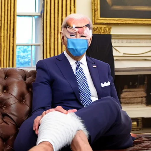 Prompt: Biden wearing diapers, hairy legs, crawling across the floor highly detailed