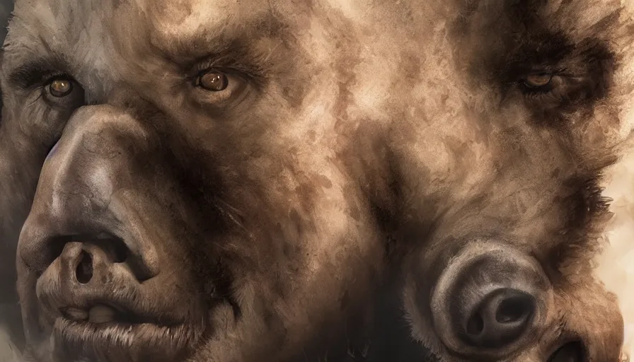 Prompt: bruce willis is a bear, hyperdetailed, artstation, cgsociety, 8 k