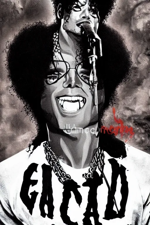 Image similar to gangsta black michael jackson afro poster as a black rapper 1 9 7 0 s, the hood, tattoos, dancing, poster tour, art work, ripped, 6 pack, rapping, grime, michael jackson, uhd, sharp, detailed, cinematic 4 k