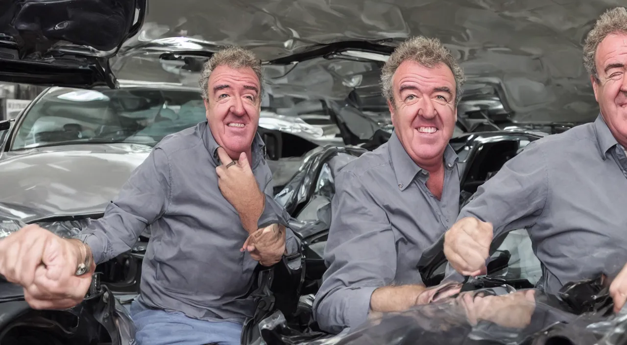 Image similar to a photo of jeremy clarkson buying his dream car, high detail, high definition, 8k, photorealistic,