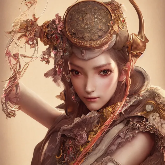 Prompt: studio portrait of neutral good colorful female cleric bard healer as absurdly beautiful, elegant, young skinny gravure idol, ultrafine hyperrealistic detailed face illustration by kim jung gi, irakli nadar, intricate linework, sharp focus, bright colors, matte, octopath traveler, final fantasy, unreal engine highly rendered, global illumination, radiant light, intricate environment