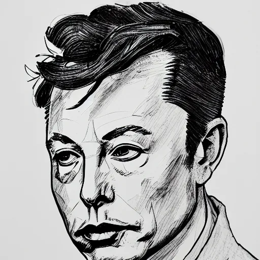 Image similar to continuous single line contour - drawing of elon musk, pen on white paper