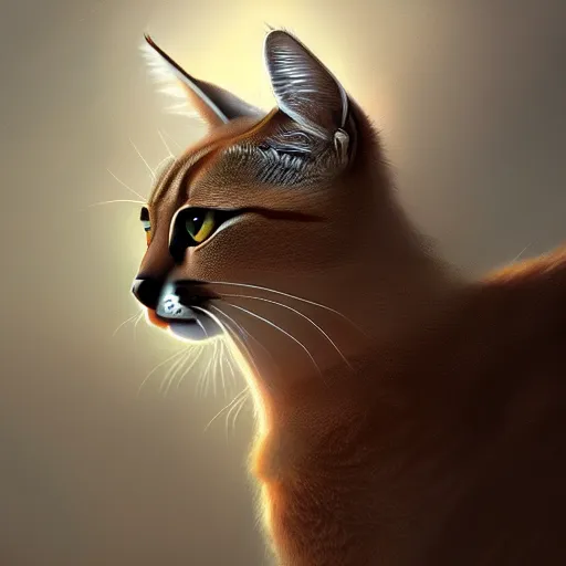 Prompt: cat caracal, concept art, wlop, digital painting, trending on artstation, highly detailed, epic composition, official media, 8 k uhd