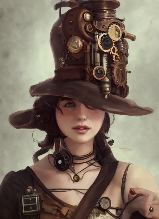 Image similar to portrait of a steampunk girl by Artgerm and Greg Rutkowski , digital painting, highly detailed, trending on artstation