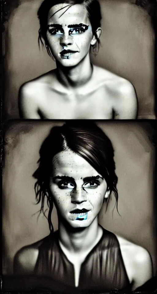 Image similar to a wet plate photograph, a portrait of a Emma Watson