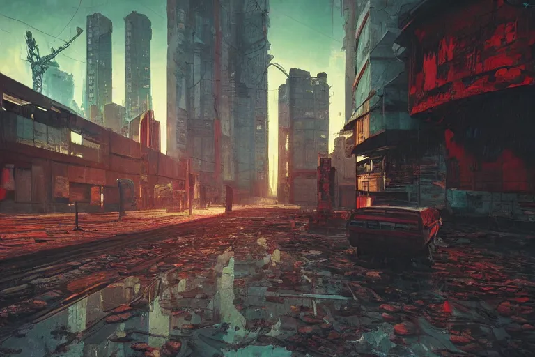 Image similar to derelict soviet cyberpunk street cinematic infinity detailed art,