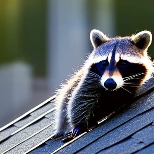 Image similar to raccoon on roof, morning light, backlit,