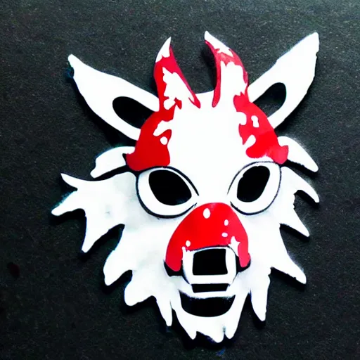 Image similar to die cut sticker, princess mononoke mask, splatter paint