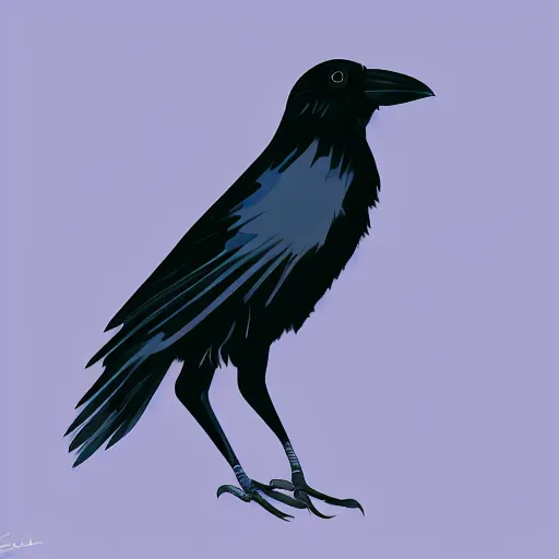 Prompt: stylized drawing of a crow on a blue shaded background