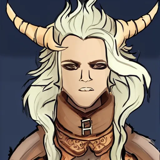 Prompt: a refined dnd satyr with flowy blonde hair, hes very confident wearing some leather armor and a set of pan flutes, very fancy, refined materials