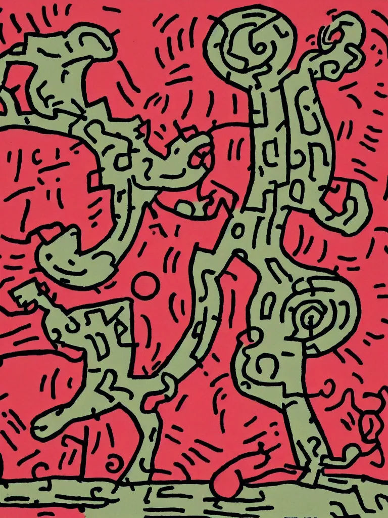 Prompt: minimal!!!!!!! acorn!!!!! that turns into a tree!!!!! in the shape of a treble clef!!!!!, a big rip down the middle, splashes of color, inspirational and powerful, clear high resolution acorn and tree, keith haring