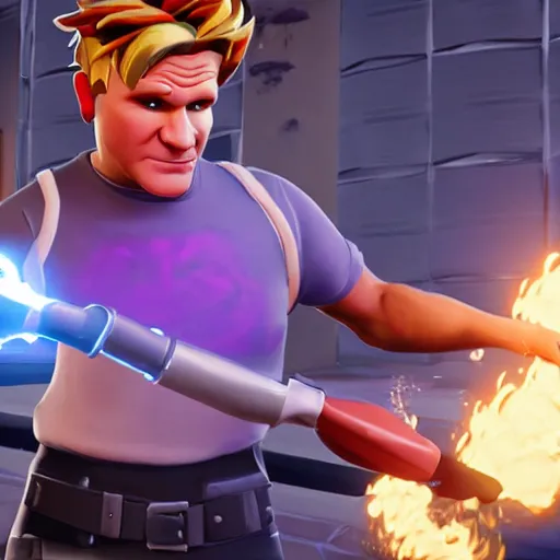 Image similar to gordon ramsay as fortnite character, gameplay screenshot