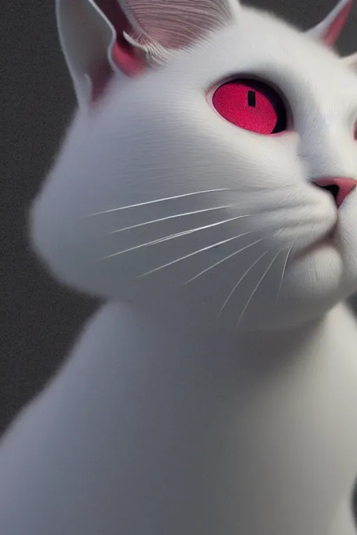 Image similar to a white cat with blue eyes wearing a red and green formal overcoat, hyperrealistic, concept art, octane render, unreal engine 5, realistic and defined face, profile picture, digital art, pixar and disney style, symmetrical, high quality, highly detailed, high coherence, path traced, house background, low contrast, beautiful