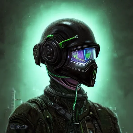 Image similar to helmet cyberpunk made of green lava and fire, profile portrait, cyberpunk fashion, character design humanoid, realistic shaded perfect face, fine details, very dark environment, misty atmosphere, closeup, d & d, fantasy, intricate, elegant, highly detailed, digital painting, artstation, concept art, matte, sharp focus, illustration, hearthstone, art by artgerm and greg rutkowski