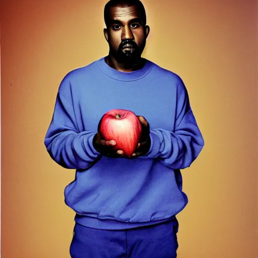 Image similar to Kanye West holding a apple for a 1990s sitcom tv show, Studio Photograph, portrait C 12.0