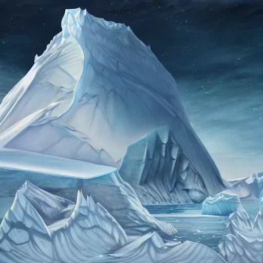 Image similar to mysteries of Antarctica glacial cult mountain god, realistic fantasy, oil painting, extremely high detail, photorealistic, cinematic lighting, oil painting, intricate line drawings, 4k resolution