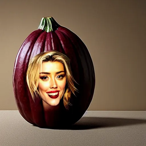 Image similar to gourd with face of amber heard hybrid intercross mix as a gourd