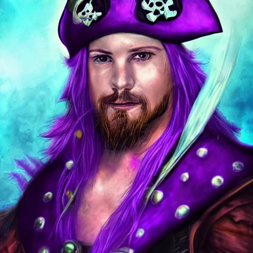 Image similar to a portrait photo of a fantasy mythical futuristic sci - fi pirate, purple themed