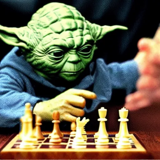 Image similar to photo of yoda playing chess against putin