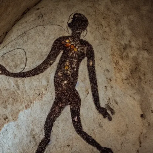 Image similar to a cave painting of an among us crewmate