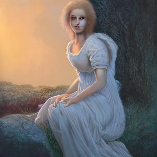 Prompt: portrait of a stunningly beautiful gothic female in soft dreamy light at sunset, by edward robert hughes, annie leibovitz and steve mccurry, david lazar, jimmy nelsson, breathtaking, 8 k resolution, extremely detailed, beautiful, establishing shot, artistic, hyperrealistic, beautiful face, octane render