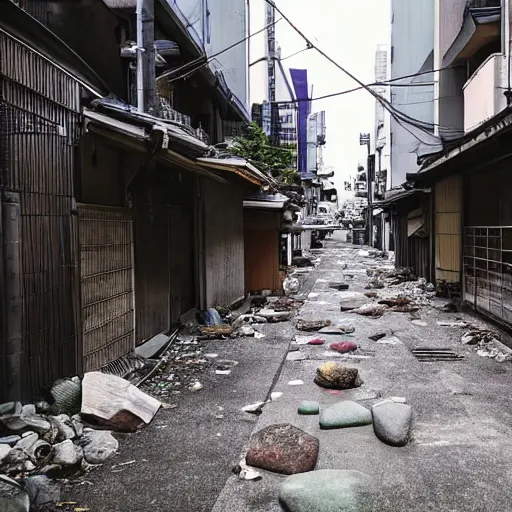 Image similar to abandoned street of tokyo with stone of people