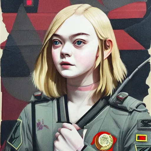 Image similar to Elle Fanning wearing a Taiwan special forces mask picture by Sachin Teng, asymmetrical, dark vibes, Realistic Painting , Organic painting, Matte Painting, geometric shapes, hard edges, graffiti, street art:2 by Sachin Teng:4