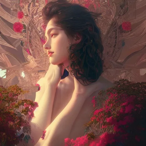 Image similar to !dream beautiful young girl vaporwave aesthetic, synthwave, intricate, elegant, highly detailed, digital painting, artstation, concept art, smooth, sharp focus, illustration, art by artgerm and greg rutkowski and alphonse mucha 800t