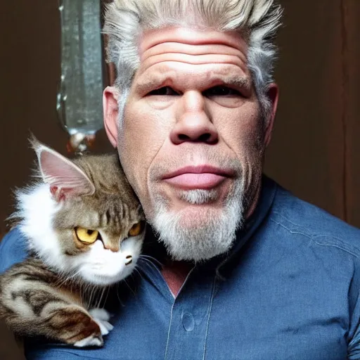 Prompt: ron perlman with mainecoon ears and whiskers