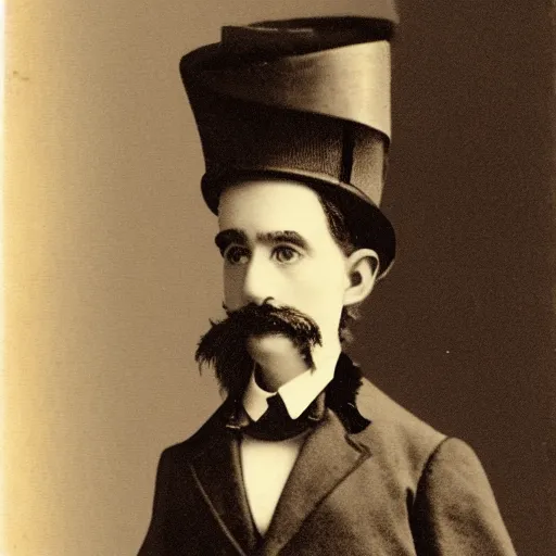 Image similar to portrait of flat erik with a top hat, 1 8 9 0 vintage photo