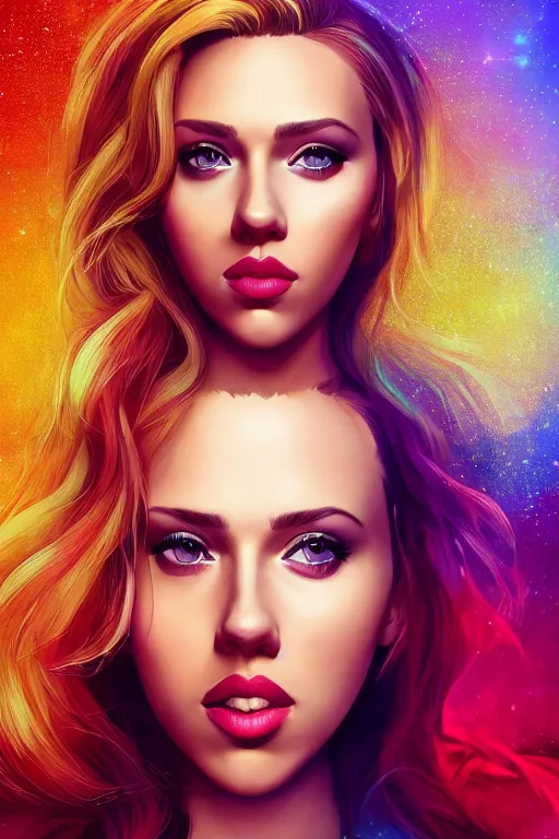 Prompt: mix of beautiful young scarlett johansson, katy perry and doja cat as a computer scientist, dark blonde hair, colorful, artstation, cgsociety