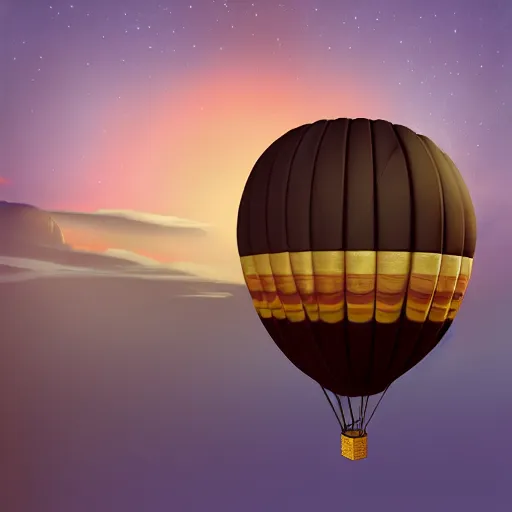 Image similar to Over-the-shoulder shot of a cat sitting in a hot air balloon, sunset time, steampunk tyle, digital art, matte painting, trending on artstation and unreal engine