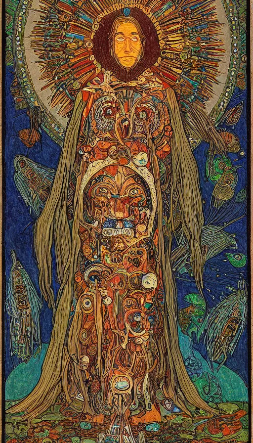Prompt: portrait of a digital shaman, by ivan bilibin,