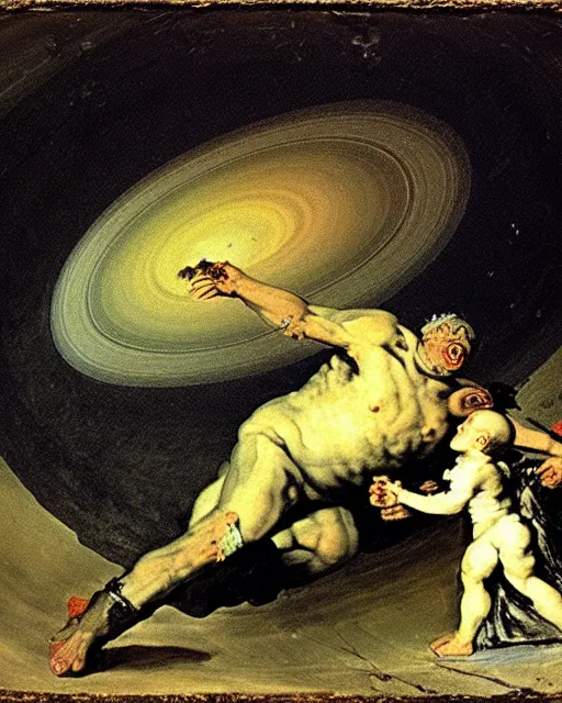 Image similar to saturn being devoured by his son, painted by goya