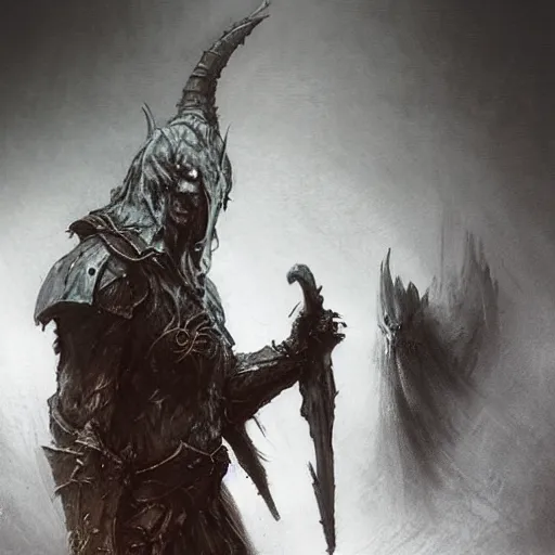 Image similar to executioner concept art, beksinski, wayne barlowe, adrian smith concept art, ruan jia, weta workshop the hobbit, trending on artstation, dark soul concept art, elden ring concept art, demon soul concept art, the witcher concept art