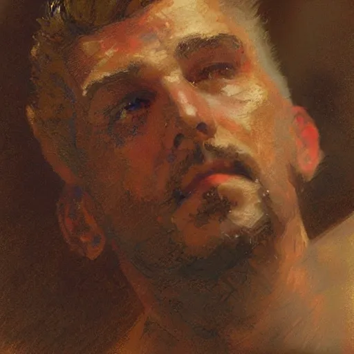 Prompt: a man with a pompadour haircut, painting by Gaston Bussiere, Craig Mullins