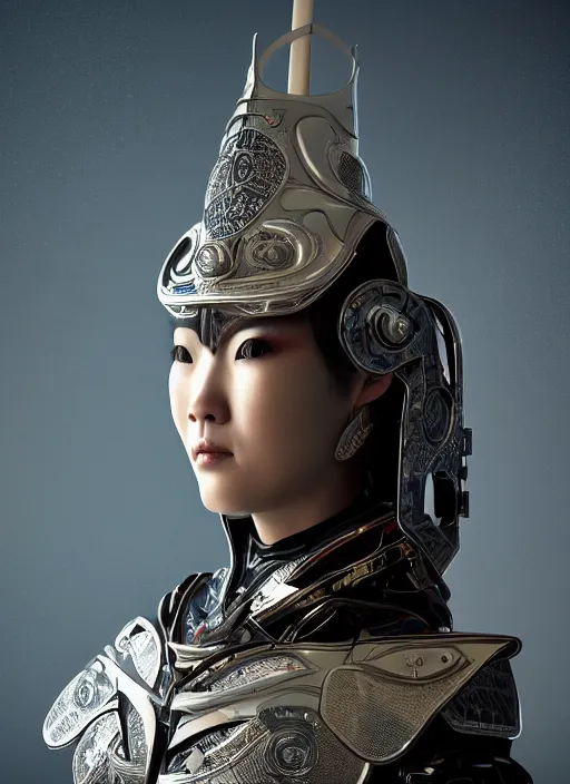 Image similar to portrait of futuristic king arthur knight cyborg geisha, kintsugi, modern fine art, fractal, intricate, elegant, highly detailed, digital photography, subsurface scattering, in the style of ghost, by jheronimus bosch and frank miller and greg rutkowski,