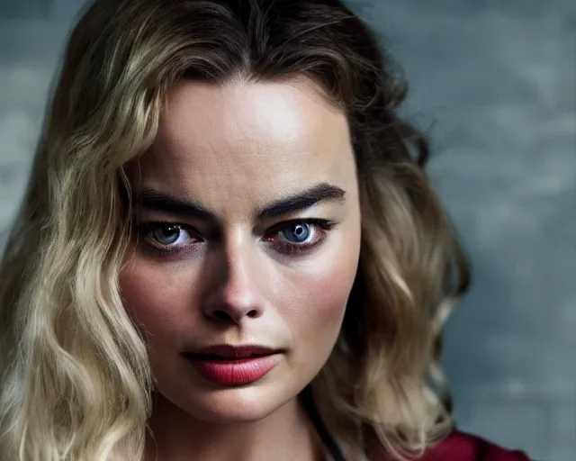 Image similar to a beautiful mix of margot robbie and emilia clark, hyper realistic face, beautiful eyes, cinematic, long shot, hyper detailed, 8 5 mm photograph, 8 k resolution, film still, sharp lens, wide lens