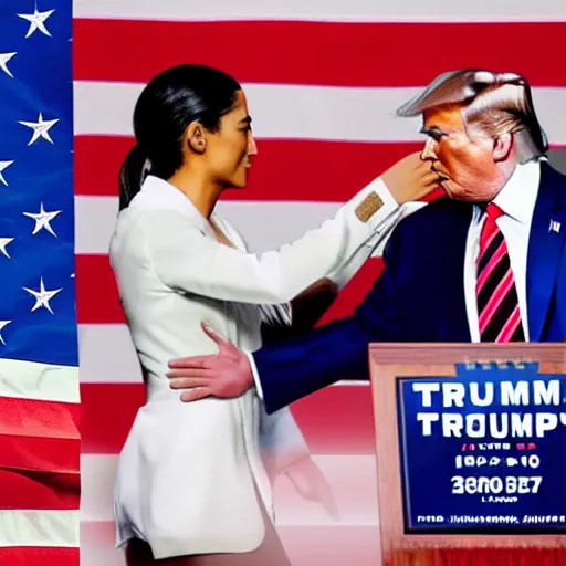 Prompt: trump and aoc hugging each other in a friendly manner in congress hyperrealistic, octane render, 4 k