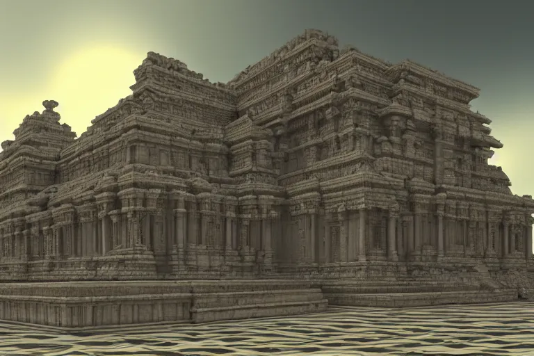 Prompt: depthmap of geometric ancient temple, elegant, highly detailed, smooth, sharp focus, Zbuffer, beautiful, geometric, trending on artstation,