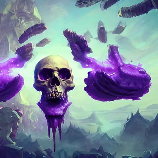 Image similar to floating skulls, violet theme, epic fantasy digital art style, fantasy artwork, by Greg Rutkowski, fantasy hearthstone card art style