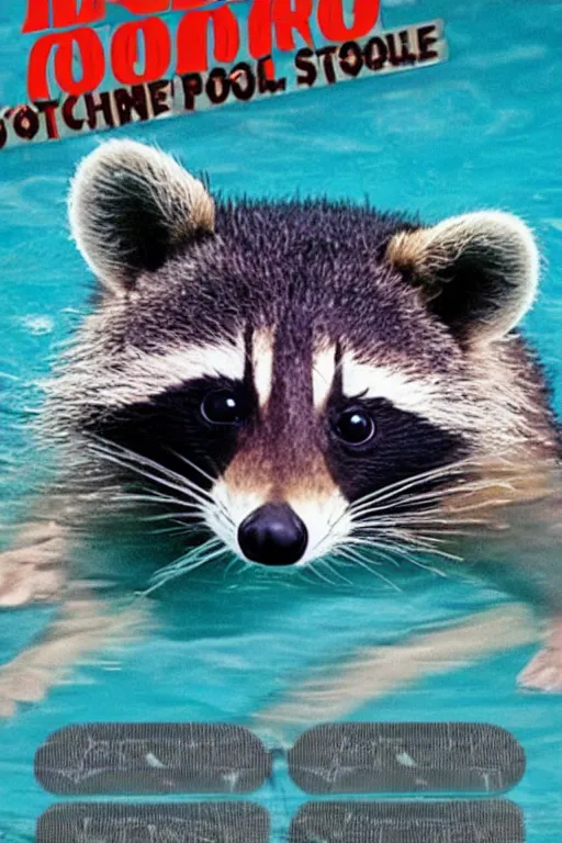 Image similar to raccoon in public pool horror movie poster