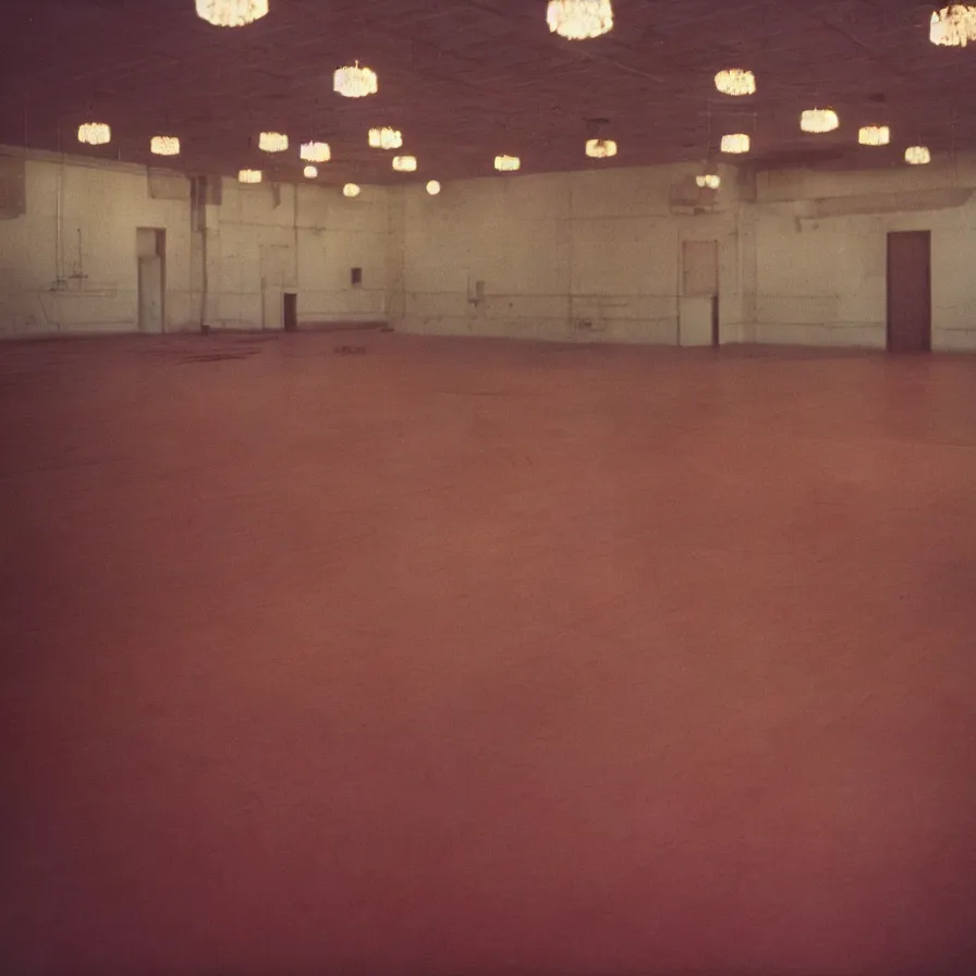 Prompt: 7 0 s movie still of an empty soviet ballroom with hands on the floor, cinestill 8 0 0 t 3 5 mm, heavy grain, high quality, high detail