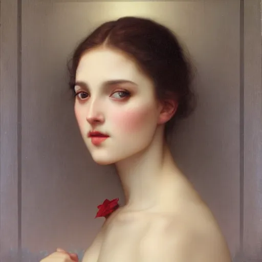 Prompt: portrait of a young woman, by bouguereau, tom bagshaw, wlop