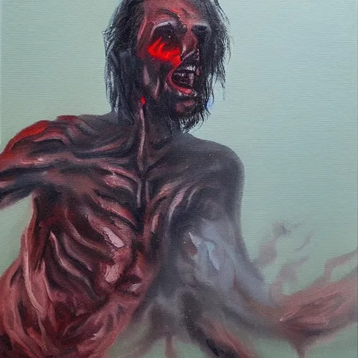 Image similar to Man arising from hell. Oil painting.